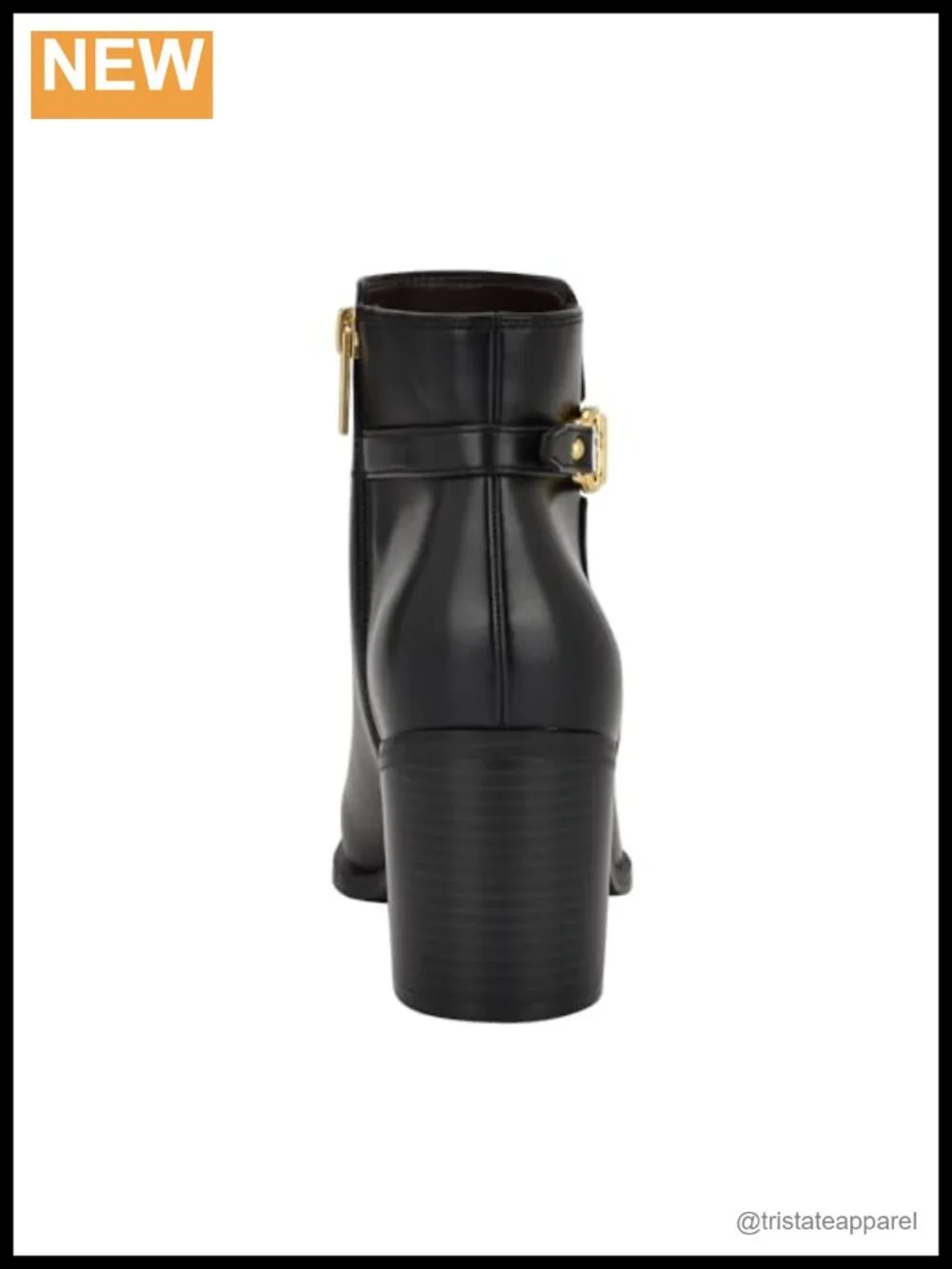 Faux Leather Ankle Bootie with Block Heel and Zipper Closure